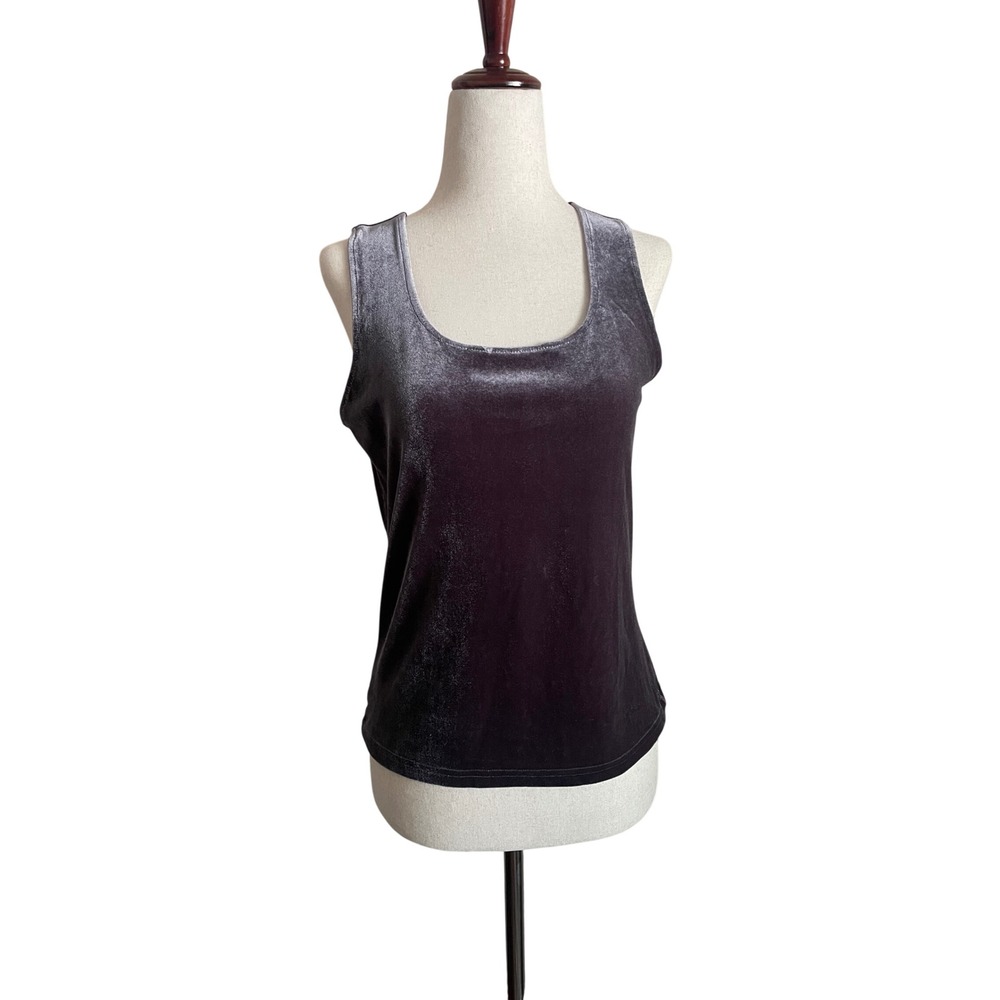VTG Y2K 90s Blue Gray Velvet Tank Top Small Square Neck Stretch Whimsigoth Party